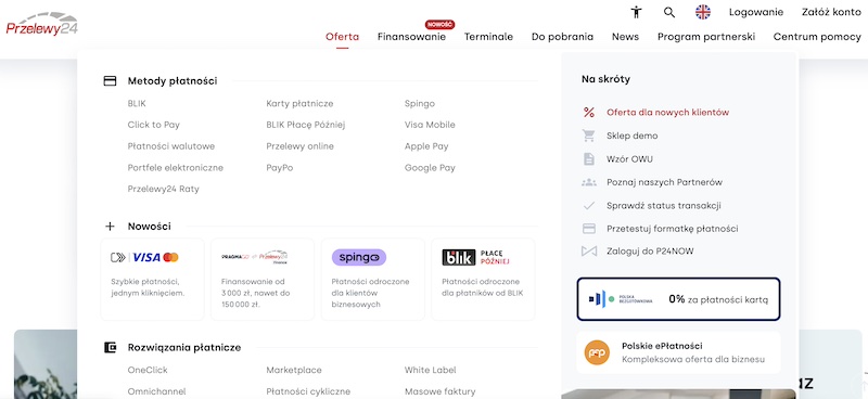 przelewy24 - produkty i funkcjonalnosci
